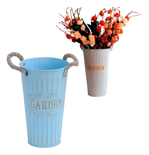 Maceta De Metal Jardin Con Asas Alta Interior Exterior Varios