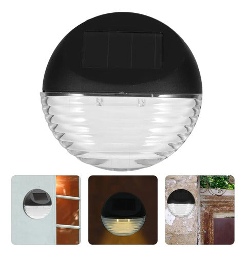 X4 Foco Escalera Aplique Solar Lampara Redonda Exterior Negro