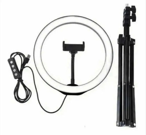 Aro De Luz Anillo Led 26 Cm Con Trípode 2 Mts Selfie Flash Blanco 26cm