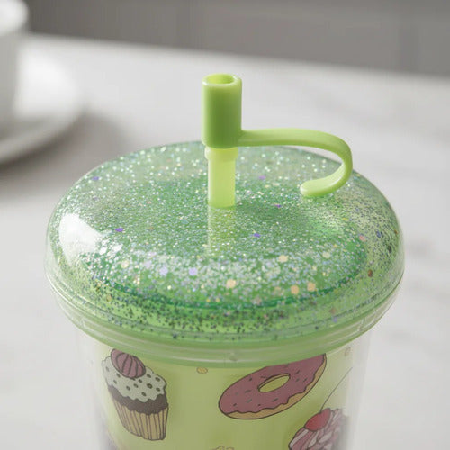 Vaso Acrílico Doble Pared Tapa Silicona Sorbito 450ml Verde
