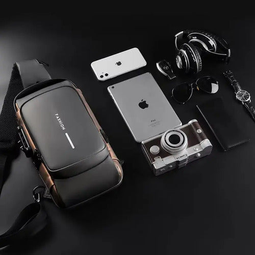 Mochila Bandolera Antirrobo Impermeable Usb Bolso Negro Negro/marrón