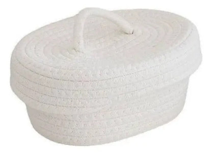 Canasto Cesto Organizador Tejido Cuerda Algodón Tapa 27x9cm Blanco