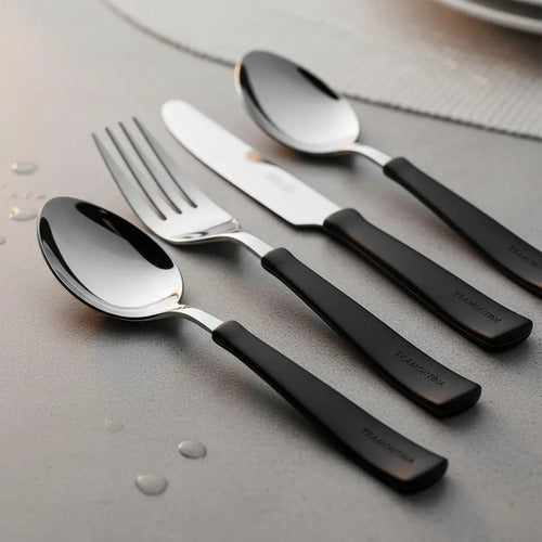 Juego/set De Cubiertos New Kolor X24 Mango Plastico Mesa Negro
