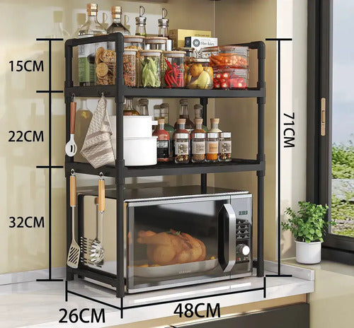 Organizador Rack Negro Cocina 3 Niveles Mesada Estante Microondas Veoquiero
