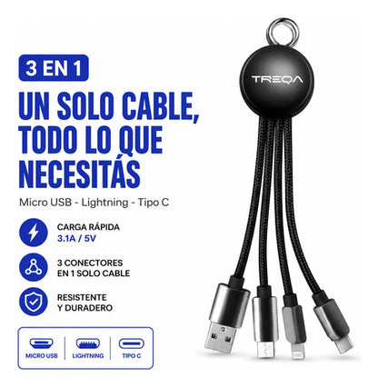 Cable Usb 3 En 1 Micro Ios Tipo C 3.1a Carga Celular Datos Negro