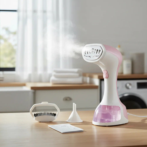 Plancha Vaporizador Vertical Portatil Ropa 140m Cepillo Tela Rosa