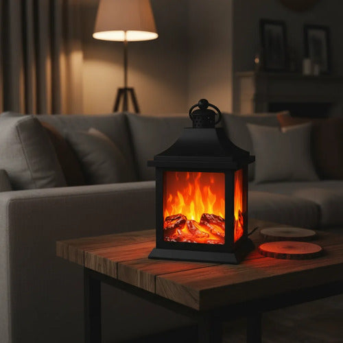 Lampara Farol Led Decorativo Efecto Llama Usb Pilas Fuego Negro Naranja