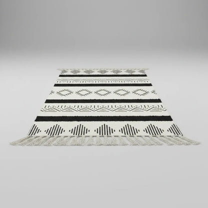 Alfombra Bohemia Decorativa Algodón Flecos Geométrica 140cm 140 M 60 M Aleatorio