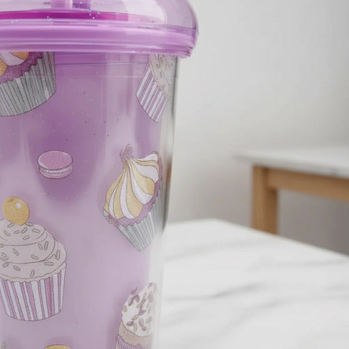 Vaso Acrílico Doble Pared Tapa Silicona Sorbito 450ml Lila Lila