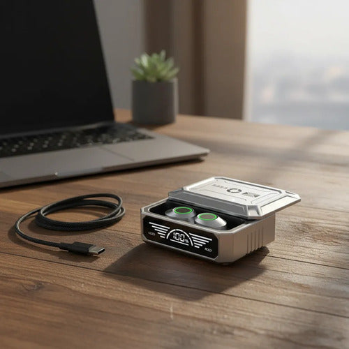 Auricular Bluetooth Inalámbrico Lcd Led Power Bank 4h 10m Plateado