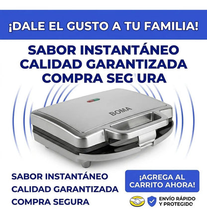Sandwichera Electrica 750w Antiadherente Acero Inoxodable Eq Negro