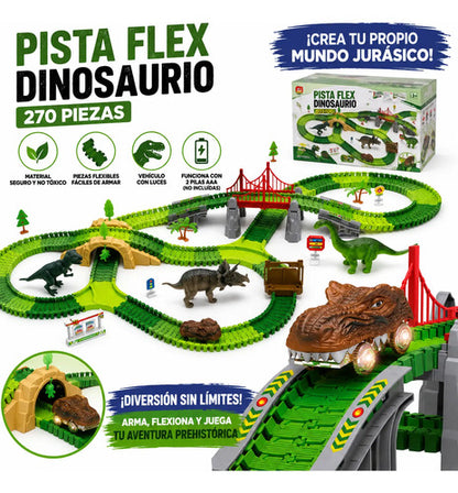 Pista Dinosaurios Flexible 270 Piezas Vehículo Y Accesorios Verde