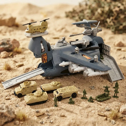 Avión Porta Vehículos Militar Soldados Accesorios 35cm Gris Militar Beige Y Verde Oliva