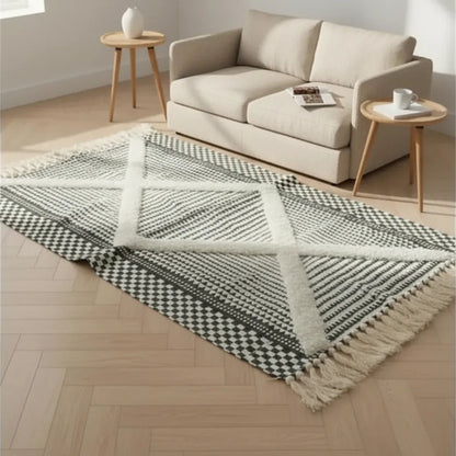 Alfombra Bohemia Algodón Decorativa 60x90 Geométrica Boho 90 Cm 60 Cm Gris
