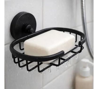 Porta Jabón Baño Pared Zinc Rejilla Ovalada Jabonera 15x12cm Negro