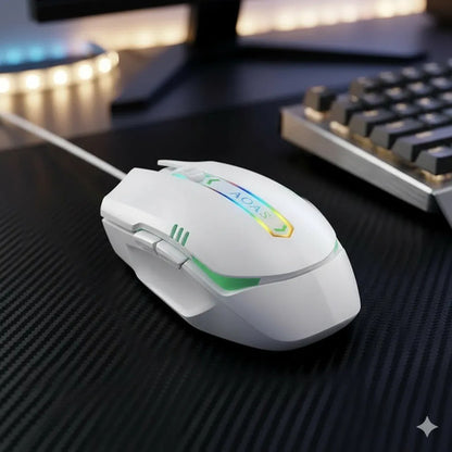 Mouse Optico Gamer Usb Luces Rgb Multiples Raton Pc Laptop Blanco