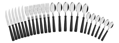 Juego/set De Cubiertos New Kolor X24 Mango Plastico Mesa Negro