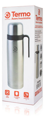 Termo Acero Inoxidable Doble Pared Aislamiento Vacio 1 Litro Plateado