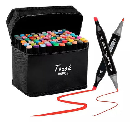 Marcadores Doble Punta 80 Pcs Estuche Colores Touch Negro 80