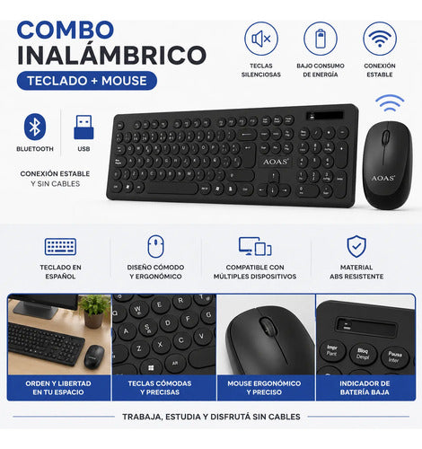 Combo Kit Teclado Mouse Pc Notebook Oficina Inalambrico Usb Negro