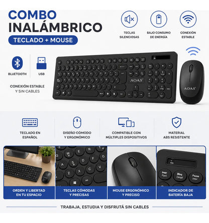 Combo Kit Teclado Mouse Pc Notebook Oficina Inalambrico Usb Negro