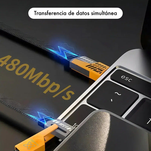 Cable Reforzado 4 En 1 Carga Rapida Datos Usb Tipo C 8 Pines Negro