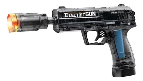 Pistola De Agua Recargable Led Sonido Eléctrica Accesorios Negro Transparente.