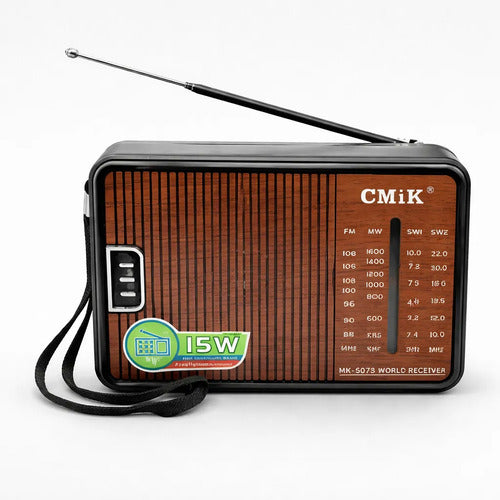 Radio Retro Portátil Am Fm 4 Bandas 15w Pila Corriente Marrón