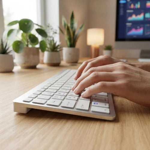 Teclado Inalámbrico Bluetooth Español Metal Multisistema Blanco Español Latinoamericano