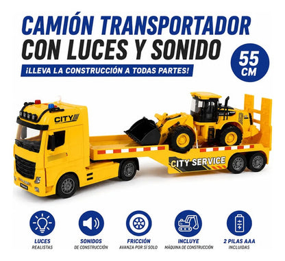 Camión Transportador 55cm Luces Sonido Construcción Camión Amarillo