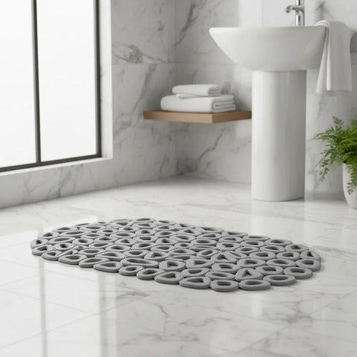 Alfombra Baño Goma Antideslizante 34x64cm Ventosas Calado Gris