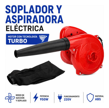Soplador Aspiradora Eléctrica Turbo 950w 220v Con Accesorios Rojo