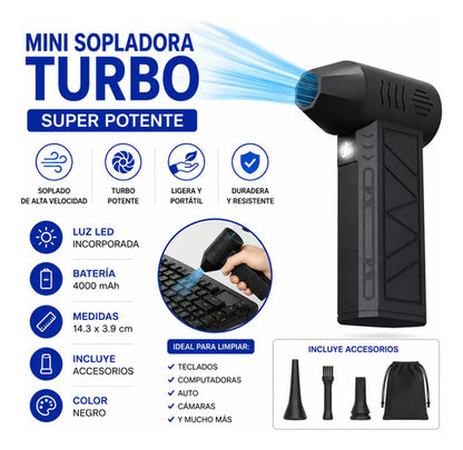Mini Sopladora De Aire Turbo Recargable 4000mah Portátil Led Negro