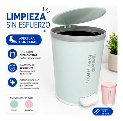 Papelera Cesto Basura Tapa Baño Plastica Pedal Balde Cocina Rosa