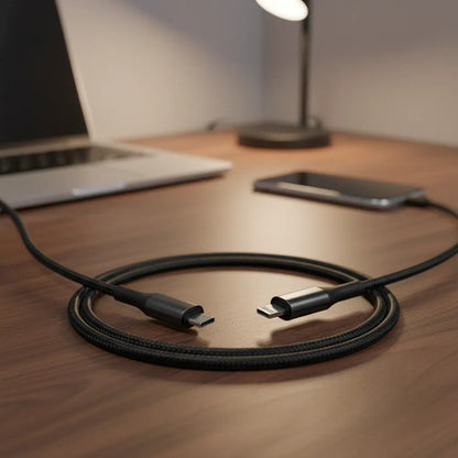 Cable Usb Tipo C A Ios Reforzado Carga Y Datos 1 Metro Nylon Negro