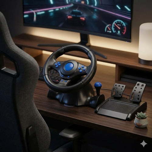 Volante Carreras Pedales Palanca Compatible Con Consolas Usb Negro