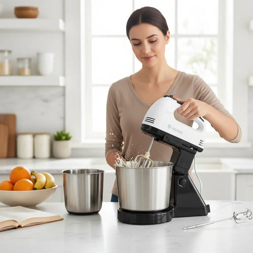 Batidora Mano Pedestal Pie 7 Velocidades Bowl Metalico 2.5l Blanco 50/60 Hz