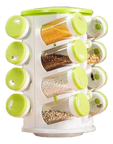 Especiero Condimentero Giratorio X16 Cocina De Plastico Verde Con Blanco