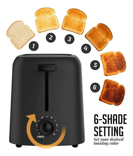 Tostadora Electrica 2 Rodajas 6 Niveles De Tostado 650w Negro