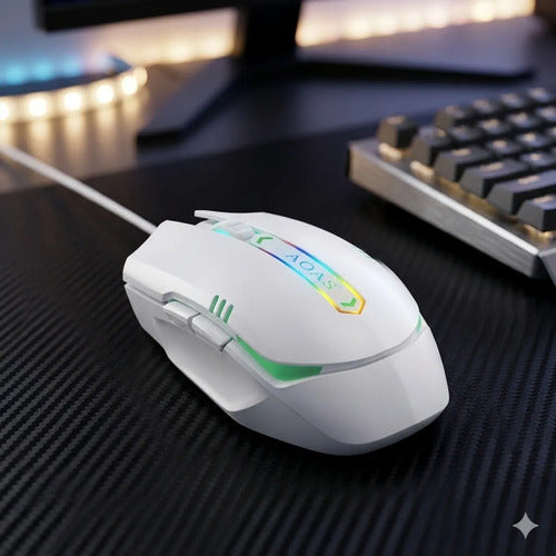Mouse Optico Gamer Usb Luces Rgb Multiples Raton Pc Laptop Blanco