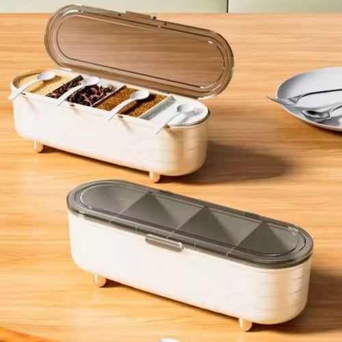 Especiero Condimentero Organizador Con Tapa De Plastico Blanco Con Gris