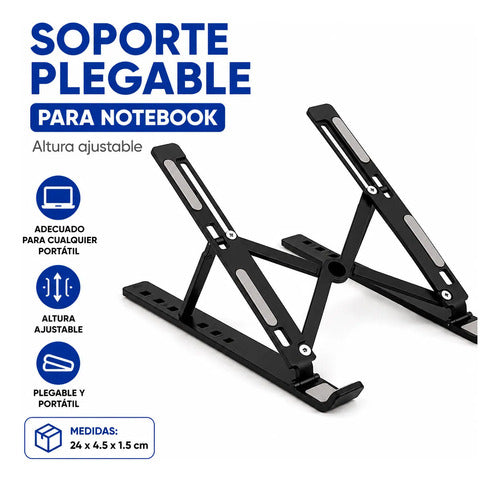 Soporte Portatil Base Plegable Notebook Ajustable Escritorio Negro