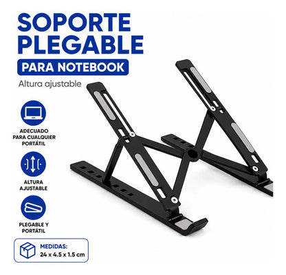Soporte Portatil Base Plegable Notebook Ajustable Escritorio Negro
