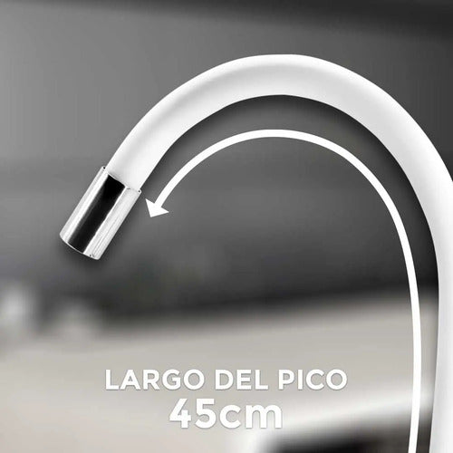 Monocomando 15cm Pico Blanco Flexible Cocina Pared Mesada