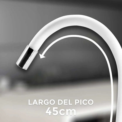Monocomando 15cm Pico Blanco Flexible Cocina Pared Mesada