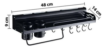 Organizador Cubiertos Cocina De Pared Estante Especiero Negro