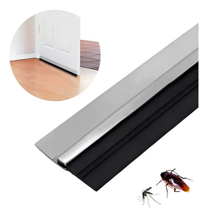X2 Burlete Zocalo Puerta Casa Tope Proteccion Insectos Plateado Con Negro Liso