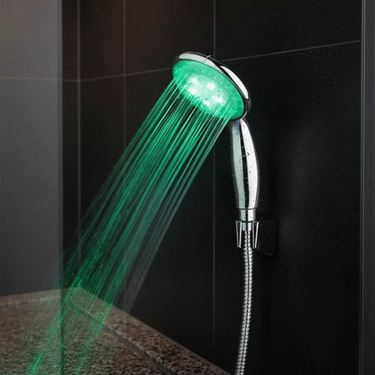 Duchero Ducha Con Luz Led 7 Funciones Temperatura Mango Baño Plateado