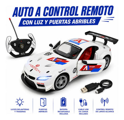 Auto Rc Recargable Luces Puertas Abribles Control Usb Blanco Blanco