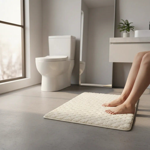 Alfombra Tapete Suave Felpa Antideslizante Baño Rectangular Crema